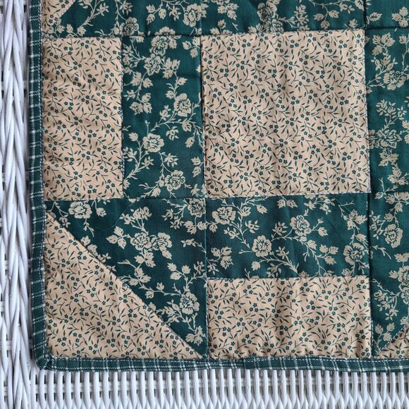 Set of 2 Handmade Patchwork Quilt Squares – Teal & Beige Country Style Designs - Picture 5 of 10